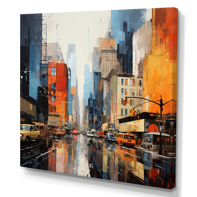 Mid-Century Mid-Century Metropolis II - art abstrait bleu Mid-Century, Toile tendue, H 16 po x l 16 po x P 1 po