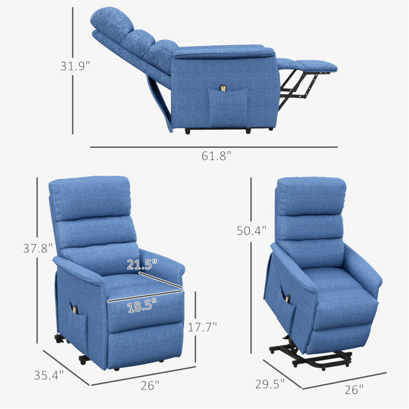 Electric Lift Recliner Chair With Remote Control, Blue