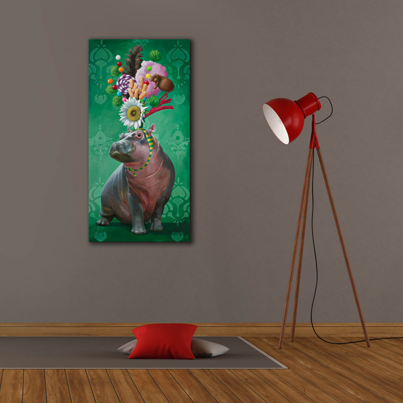  «Party Hippo» par Heather Gauthier, art mural sur toile, 20 po x 40 po