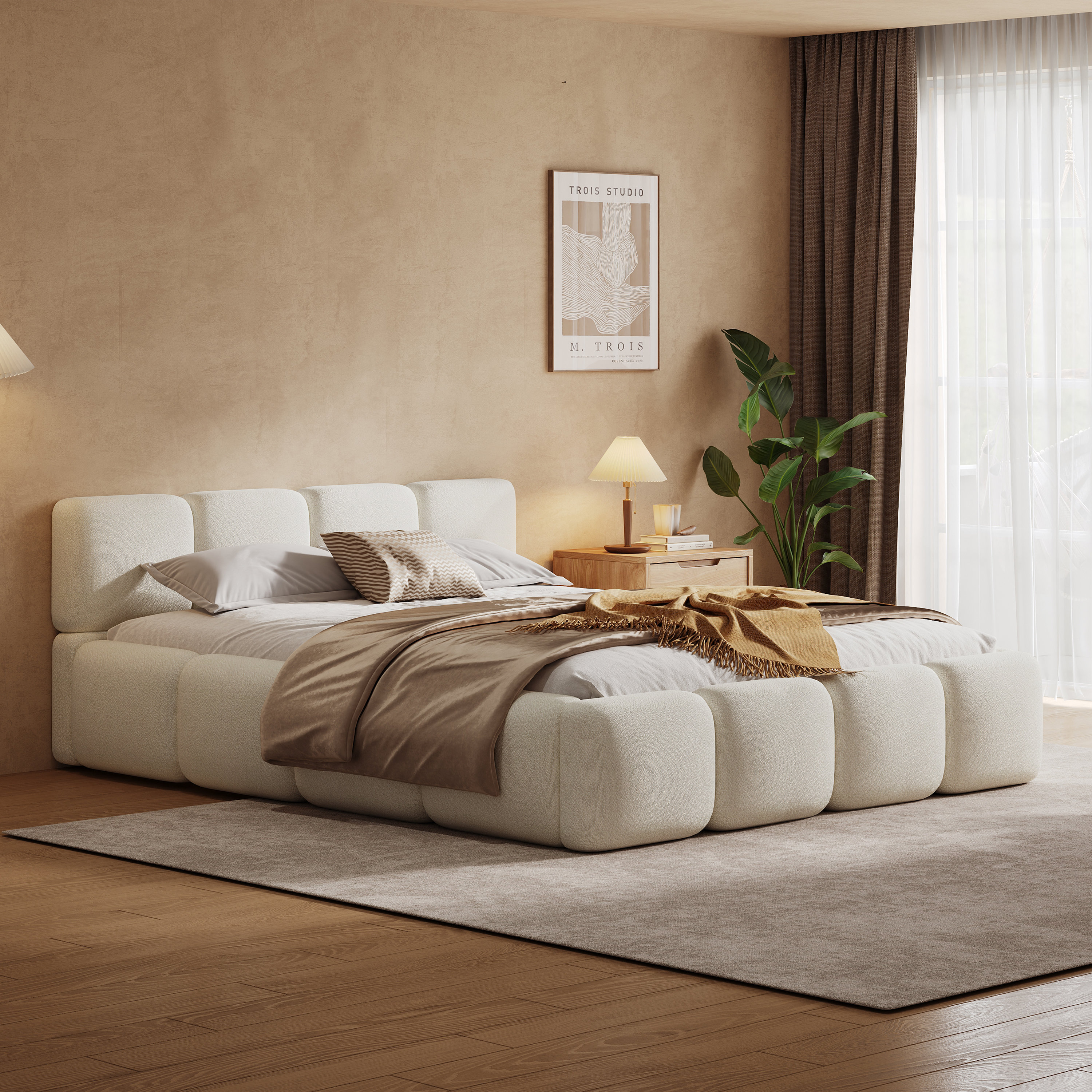 Upholstered Platform Bed With Plush Headboard & Footboard