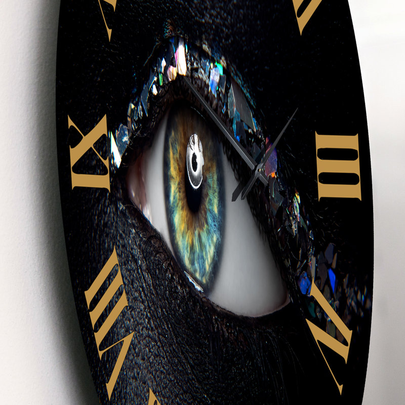 Femme aux yeux avec des étincelles de verre multicolores - horloge murale moderne, Petit