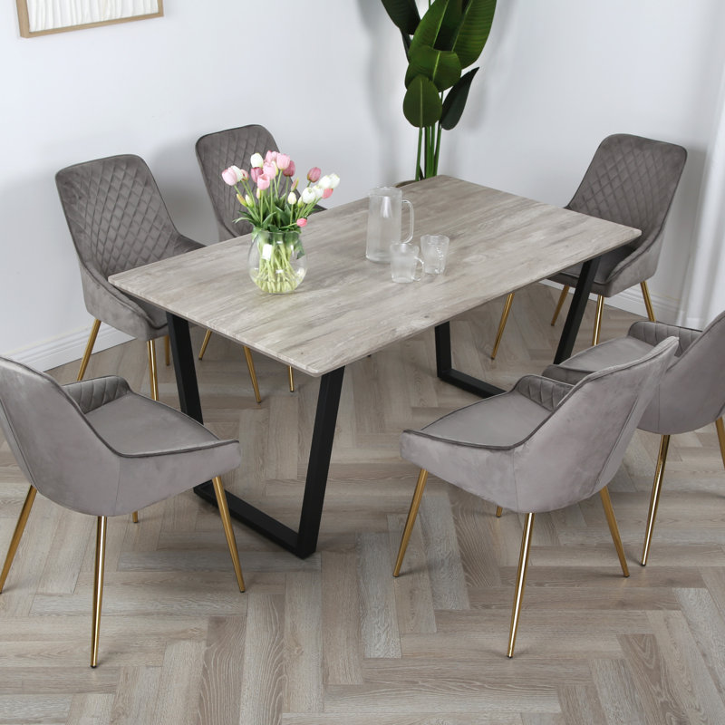 Mely 6 - Person Dining Set, Oak, Grey/Gold