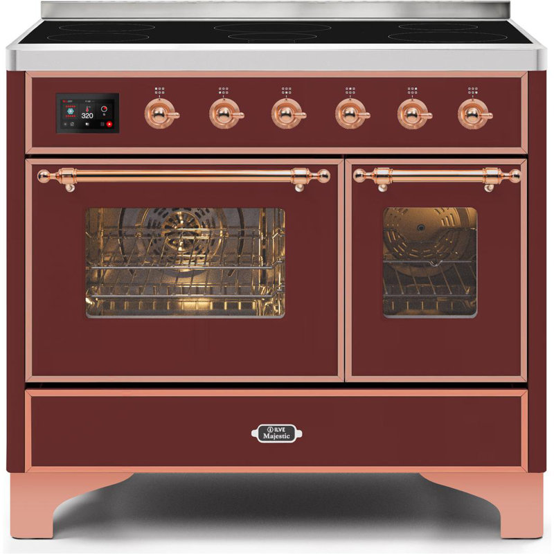 ILVE Majestic II Series 40 inch Induction Range with 6 Induction Elements (Glass Door), Burgundy/Copper