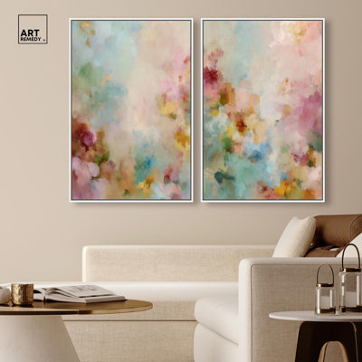 Purity of Soft Shades Duo Canvas Print Modern Abstract Art Set by Art Remedy, Black Frame, 10 x 15
