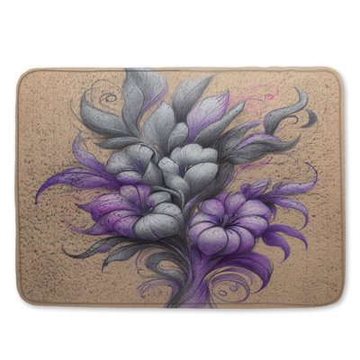 Violet Grey Floral Illustration Bath Mat