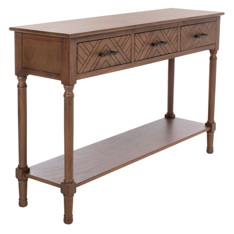 Stylish Chupp 47.3'' Console Table –Solid Wood Top with Storage Drawers, Turned Legs & Display Shelf, Brown