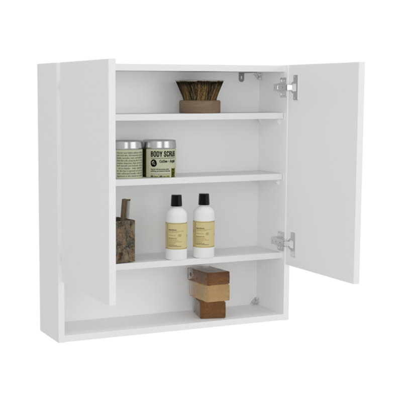 Armoire à pharmacie à double porte avec portes en miroir et tablettes intérieures