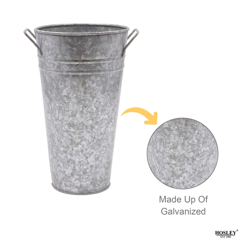 Set of 2, 9In H Galvanized Bucket/Pot Vase