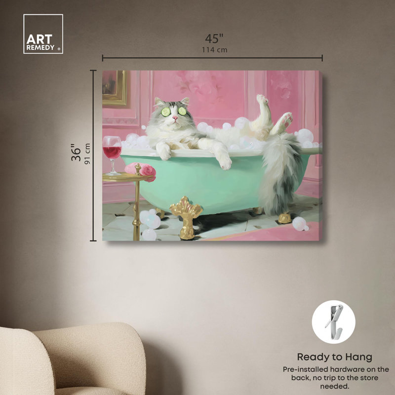 «Spa Day for Fluff», reproduction d'art sur toile par Art Remedy, H 36 po x l 45 po, Toile tendue avec châssis