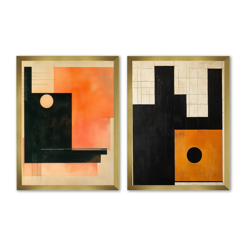Géométrie du Soleil Ambré I - Ensemble de 2 impressions sur toile encadrées géométriques abstraites, 32" H x 48" W