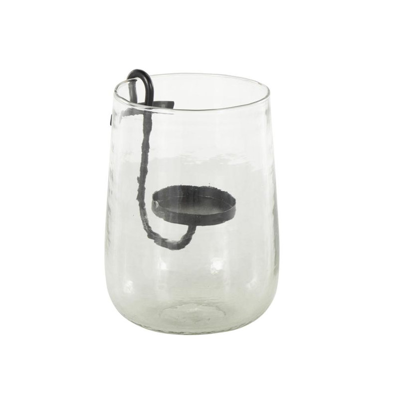 Cole And Grey Glass Candle Holder With Black Metal Accents, 9.05" H x 6.3" W x 6.4" D