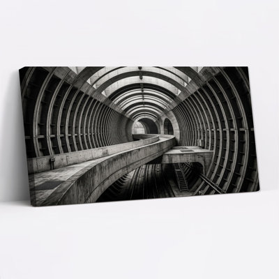 Tableau mural sur toile représentant une arche de tunnel en béton noir et blanc