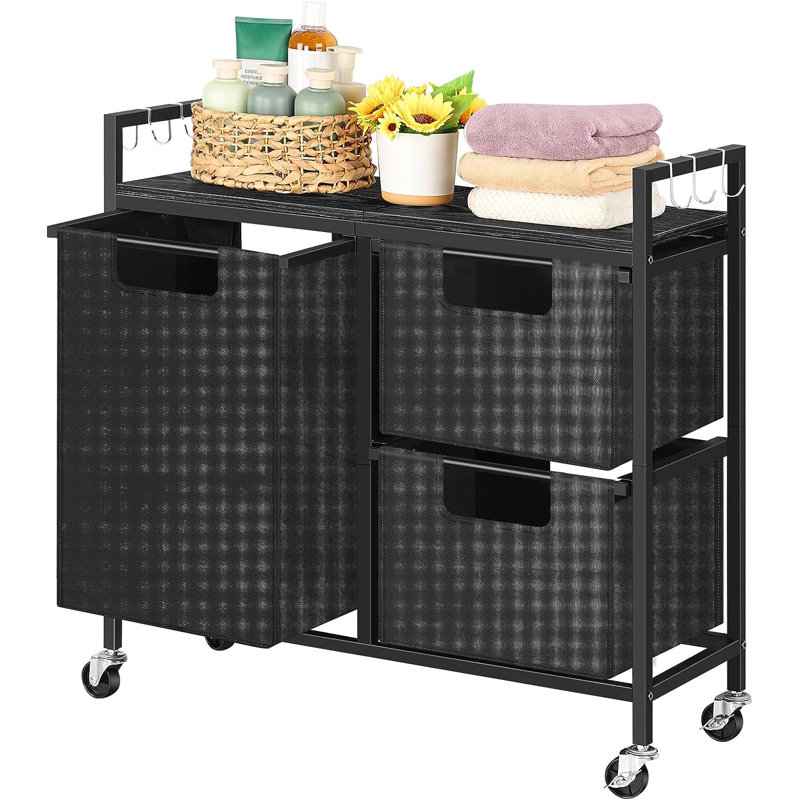 Trieur de linge roulant en métal avec poignées, Noir