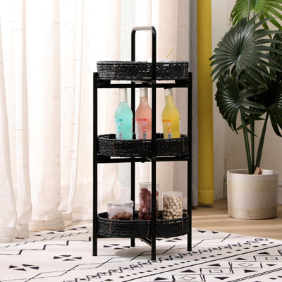 Table d'appoint ovale tissée à la main avec plateau amovible, idéale pour les pique-niques et l'organisation des aliments dans le garde-manger, format compact, noir, convient au rangement des fruits et légumes, forme