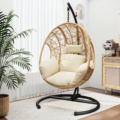 Aurelle 25.1" W x 39.3" D x 16.5" H Natural PE Wicker Hanging Egg Swing Chair