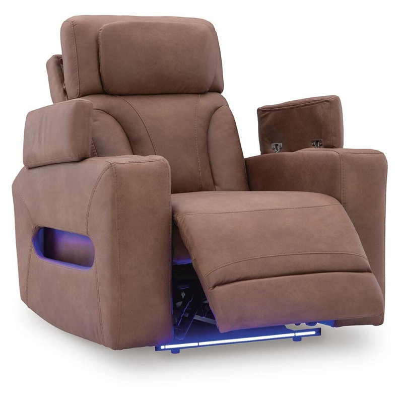 Fauteuil inclinable électrique avec lumières DEL et rangement Syna, similicuir brun caramel