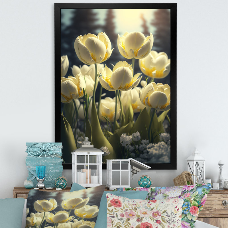 «Blooming Tulips at Dawn II», reproduction sur toile, Cadre photo noir, H 20 po x l 12 po x P 1 po