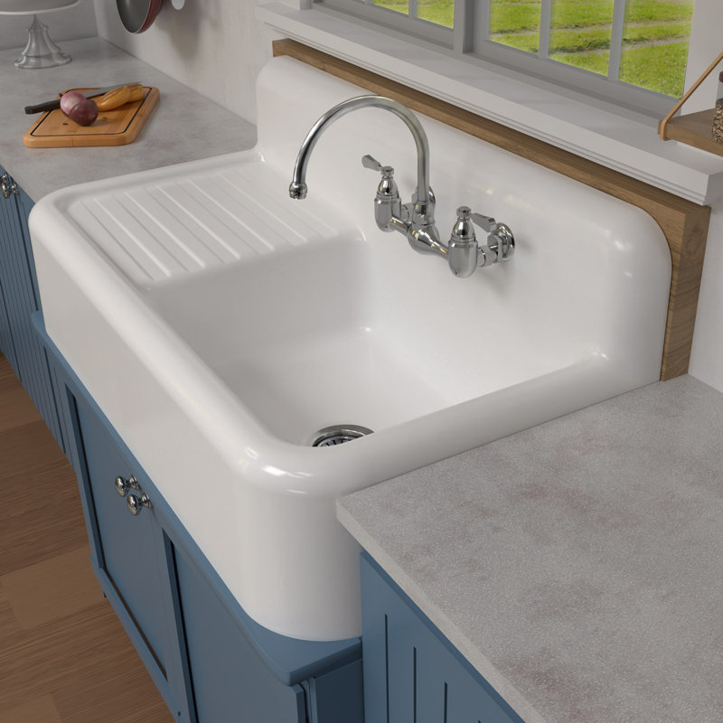 Heritage 42" Front Apron Single Bowl Fireclay Sink with Integral Drainboard and High Backsplash