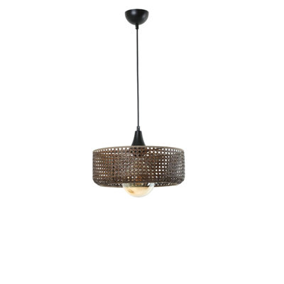 Lustre élégant en rotin, hauteur réglable, 27,6 po de diamètre x 5,9 po de hauteur | Design bohémien et scandinave, douille E27 (40 W maximum) | Élégant luminaire pour décoration intérieure du Sud-Ouest et de la campagne