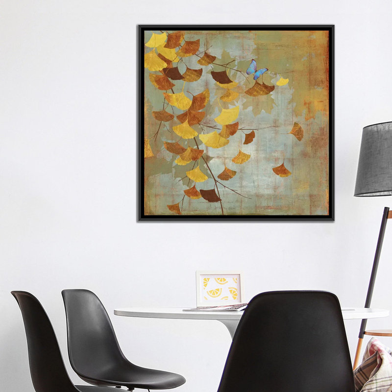«Ginkgo Branch I», reproduction sur toile, H 18 po x l 18 po x P 1,5 po, Toile avec cadre noir, Pas de tapis