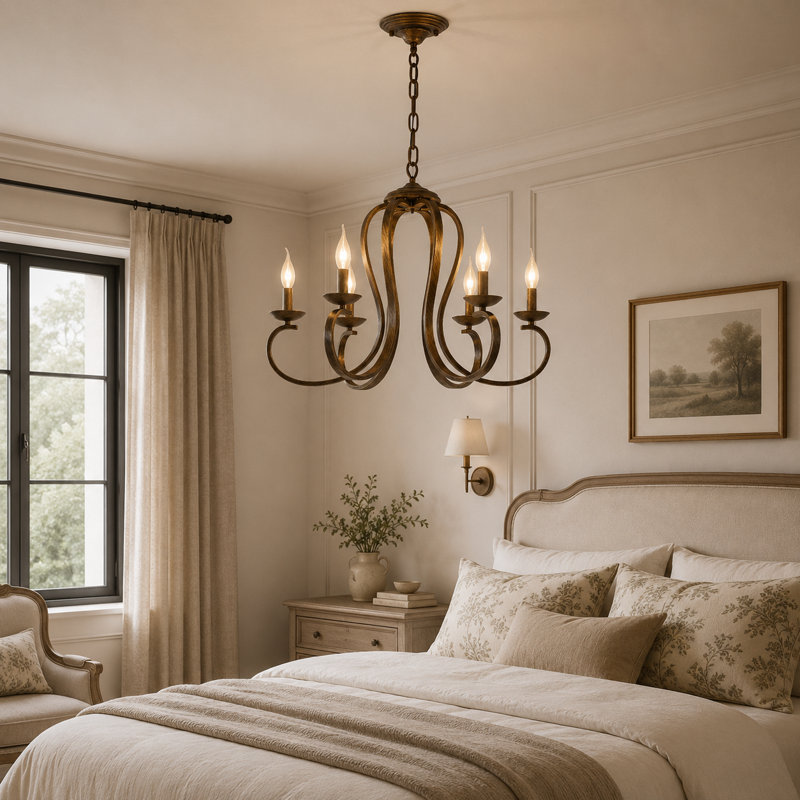 Lustre 6 lumières façon bougie Kulpsville, Bronze