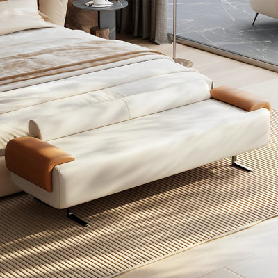 Banc rembourré en cuir de microfibre crème