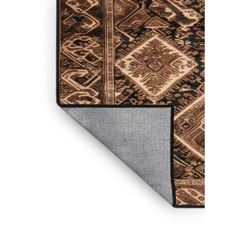 Tapis art déco brun lavable à la machine, Rond 4 pi