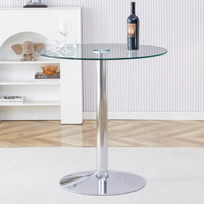 Plateau de table en verre de 35 pouces de diamètre avec pieds en métal argenté galvanisé, table de salle à manger minimaliste moderne pour diverses questions