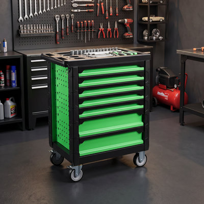 Coffre à outils roulant à 7 tiroirs avec roulettes, armoire de rangement d'outils avec système de verrouillage pour garage, entrepôt, atelier