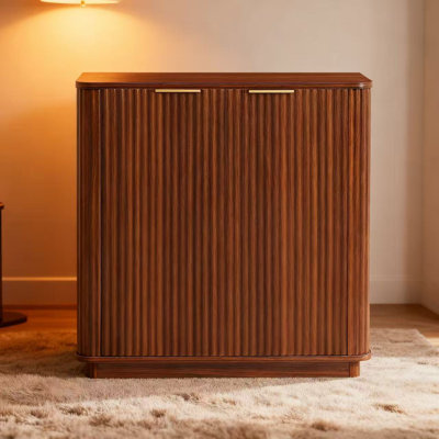 31.5'' Buffet Cabinet Sideboard With Storage Curved Wave Design For Bedroom, Living Room, Hallway, Walnut,31.5''w X 15.75''d X 31.5''h.