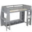 Lit mezzanine simple gris avec bureau, crochet à vêtements multicolore, à DEL et suspendu, bureau en bois, bar-311246262