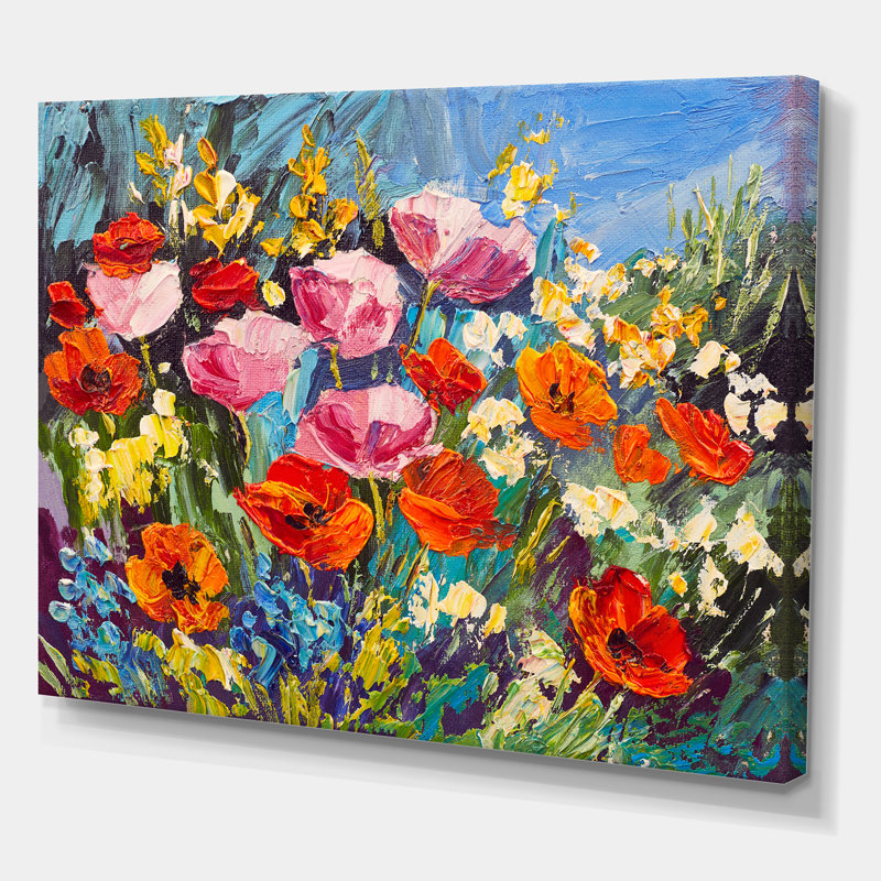 Fleurs printanières colorées - peinture sur toile, H 12 po x l 20 po x p 1 po, Toile tendue