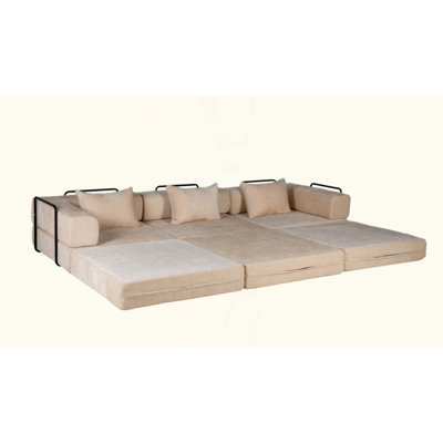 Canapé à compression, canapé-lit convertible au sol avec structure de forme fixe, canapé modulaire désossé, aucun assemblage requis, tissu chenille, pour la chambre du salon