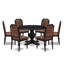 Ensemble de salle à manger moderne du milieu du siècle, composé de 7 pièces : une table ronde et 6 chaises en polyester texturé marron avec haut dossier et finition noire sablée.-612334880-612334885