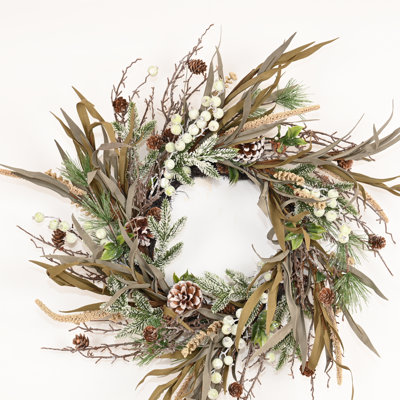 22" Artificial Farmhouse Thanksgiving Christmas Blossom Cluster Foliage Berry Cedar Fall Winter Front Door Wreath