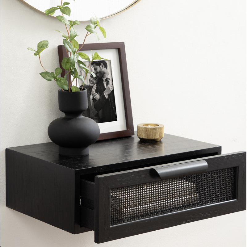 Ori Rattan Floating Side Table, Black