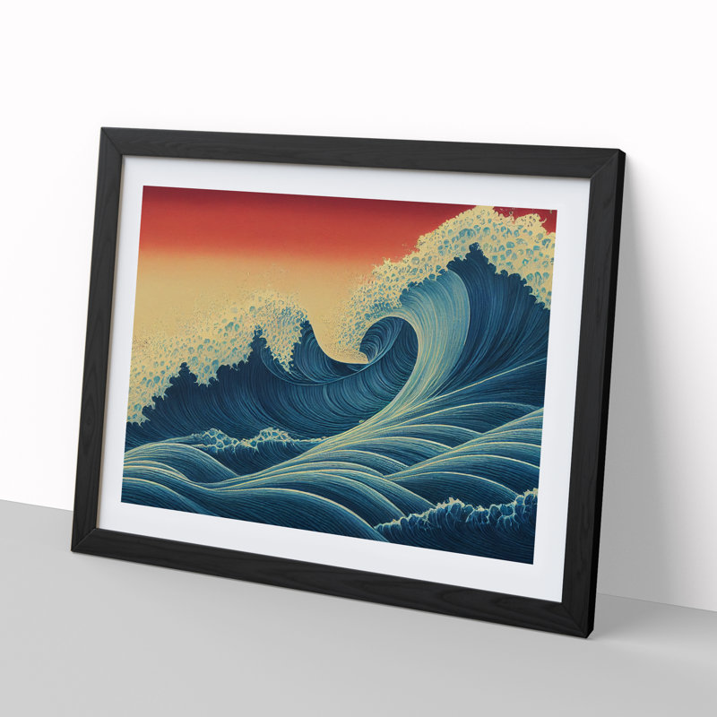 Ravishing Japanese Wave - Single Picture Frame Painting, Black Framed, 46cm H x 64cm W x 2cm D
