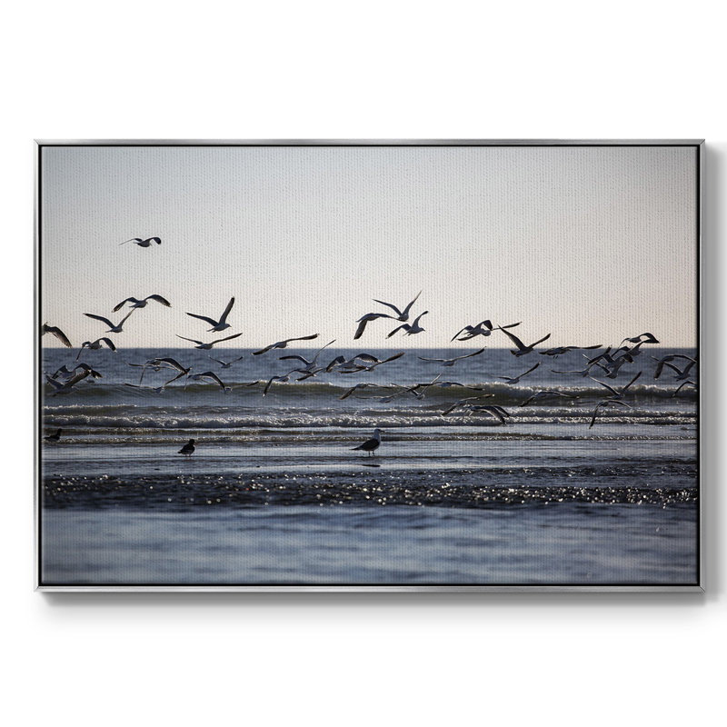 Vol de mouettes encadré sur toile, Argent, H 27 po x l 41 po x P 2 po