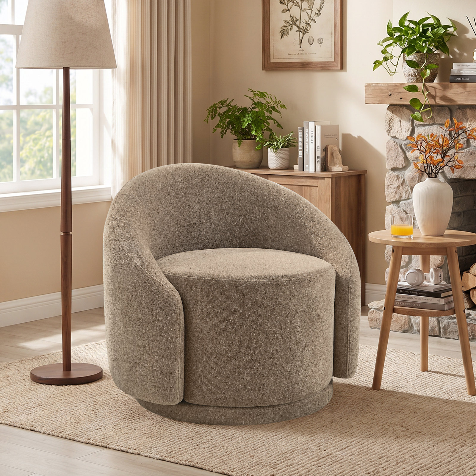 Pierre Swivel Accent Chair, Teddy Performance Boucle