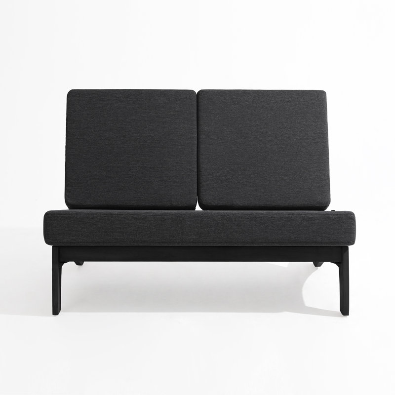 Causeuse d'extérieur avec coussins 43,9 po Polett, Noir, Gris foncé