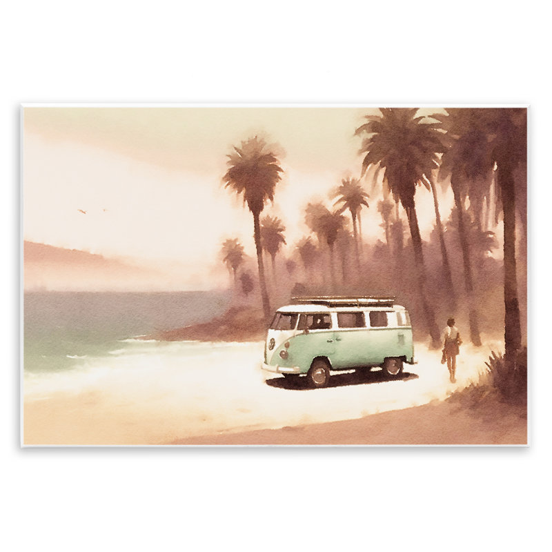 "Peaceful Beach Travel Van", art mural sur bois par Noah Bay, H 13 po x l 19 po