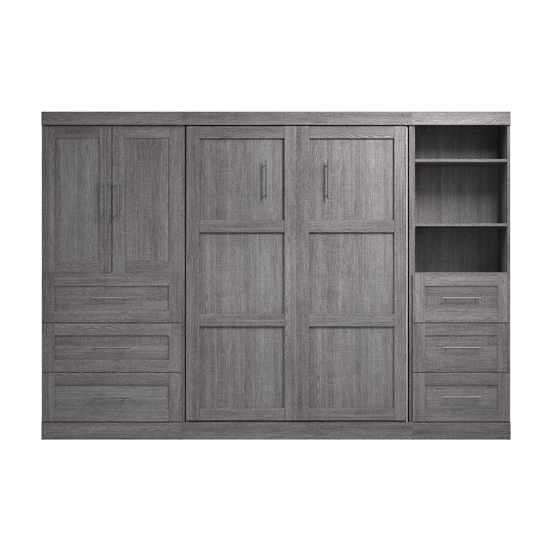 Lit escamotable avec rangement Arlex, Double, Écorce gris