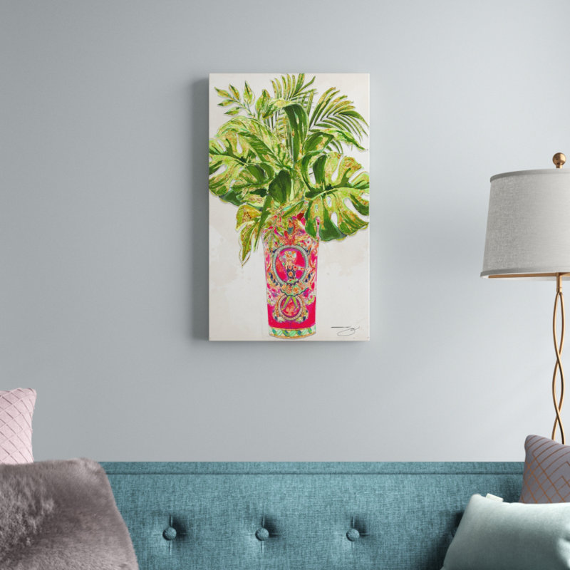 « tropical rose ii », reproduction de peinture à l’aquarelle sur toile, H 48 po x l 28 po x P 1,5 po