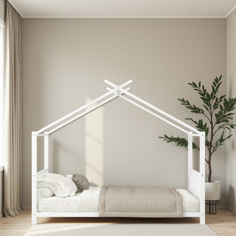 Lit plateforme simple en métal, Blanc