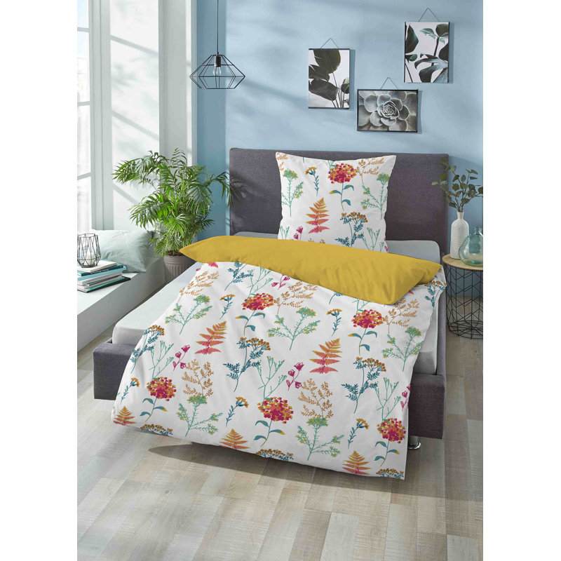 Cotton Floral Duvet Cover Set with Pillowcases Included, 135 x 200cm + 80 x 80cm