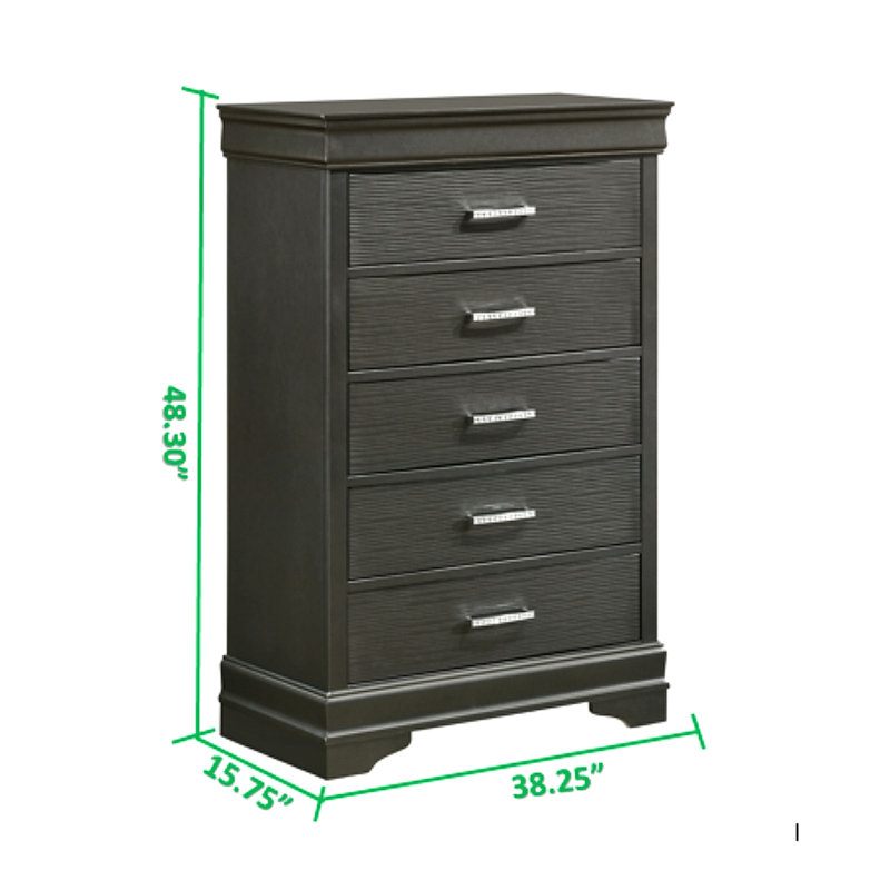 Commode 5 tiroirs en bois, Gris