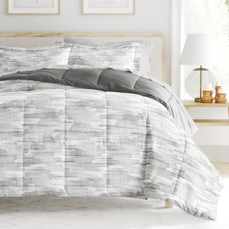 Full Gray Textured Stripe Microfiber Bed in a Bag Set