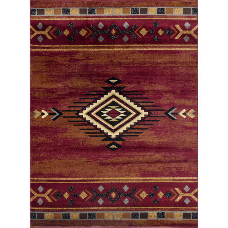 Tapis tribal rouge Sud-Ouest Tribes, Rectangle 7 pi 10 po x 10 pi 3 po