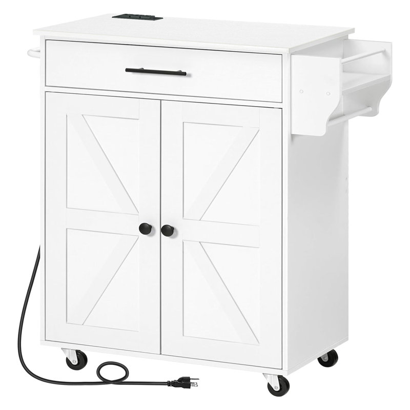 Laimondas 34.3" Kitchen Island with Storage and Power Outlet, White