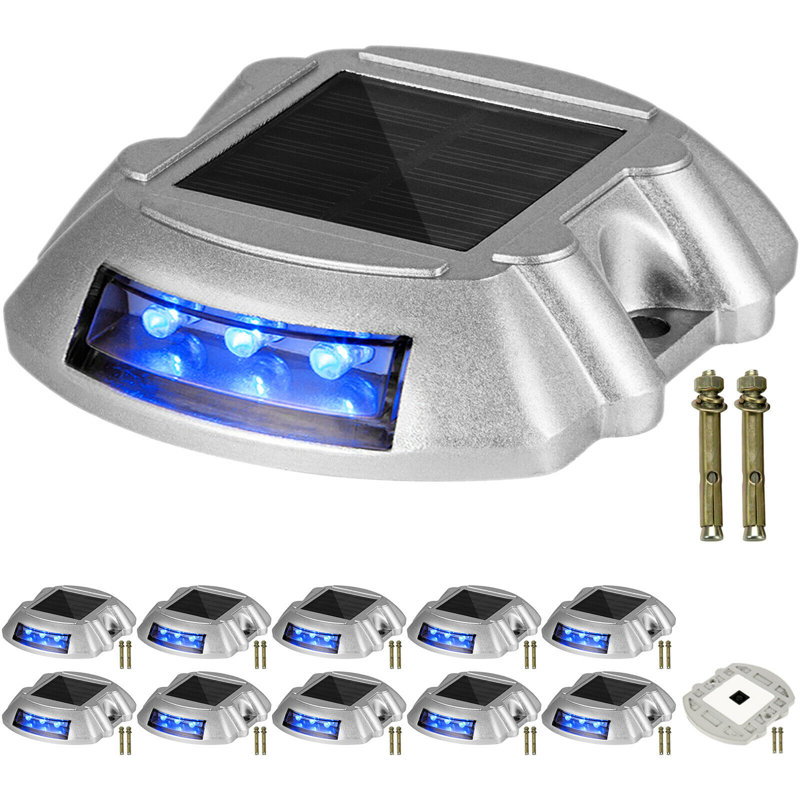 Ensemble de 12 lumières solaires blanches pour allée à quai avec bouton de commutateur, Bleu